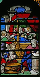 Window depicting a scene from the Life of the Virgin Mary: her birth