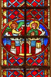 Window depicting a scene from the life of St Vincent: an angel visits him in prison