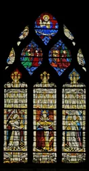 Window depicting the Trinity with angels carrying candles