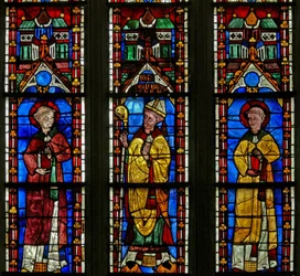 Window w21 depicting St Sylvester with the donor Jean de Bernieres; St Protais