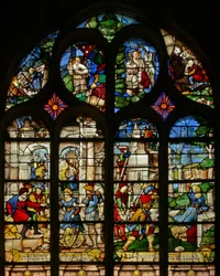 Window w21 depicting scenes from the life of St Barbara
