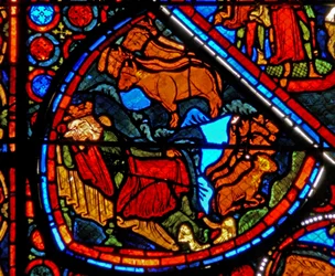 Window w24 depicting a scene from the story of Joseph: the Pharaoh dreams of the fat and lean years