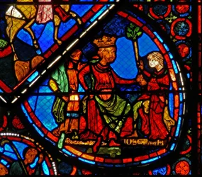 Window w24 depicting a scene from the story of Joseph: the Pharaoh dreams of the fat and lean years