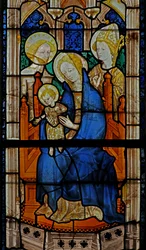 Window depicting the Virgin and Child with St Sebastian and a saint-bishop