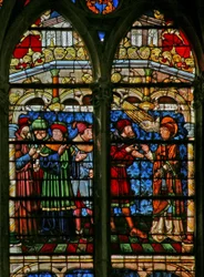 Window 32 depicting St Stephen disputes with the Doctors of the Law
