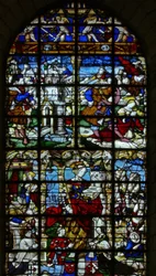 Window w37 depicting scenes from the life of St Barbara