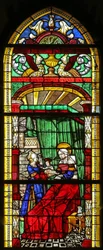 Window depicting the Birth of the Virgin Mary
