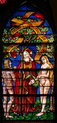 Window 40 depicting Adam and Eve receive the Warning