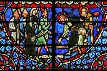 Window depicting Jesus is questioned about the Woman Taken in Adultery