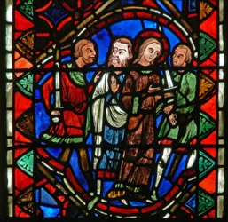Window depicting a scene from the life of St Catherine: she is taken to her martyrdom