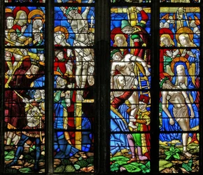 Window depicting the Via Crucis, the Crucifixion, Deposition and Pieta