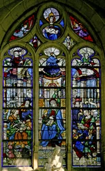 Window w6 depicting St Anne Teaching the Virgin to read; Mary Jacobe and Mary Salome and families; David, Asa, Josias above