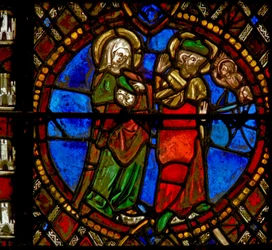 Window depicting a scene from the Life of the Virgin Mary: Joseph is reassured