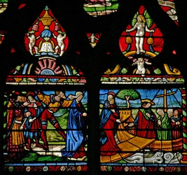 Window depicting a scene from the life of St Mary Magdalene - she embarks on a boat
