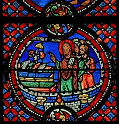 Window depicting St Andrew turning seven demons into dogs