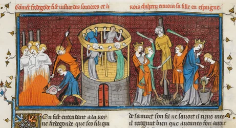 Witches Burnt, from Les Grandes Chroniques de France, MS Royal 16 G VI f. 64