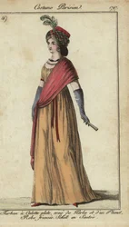 Woman in turban and crossed shawl