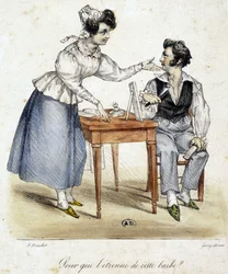 Woman Watching the Result of a Man Who Just Shaved His Beard