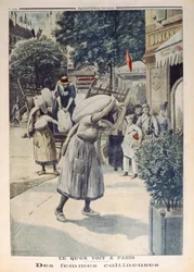 Women carrying sacks of flour during the 1st World War in Paris, illustration from Le Petit Journal, 8th July 1917