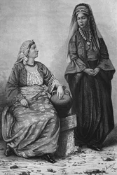 Women of Tripoli, from La Syrie daujourdhui. Voyages dans la Phenicie, le Liban et la Judee. 1875-1880 of Louis Charles Emile Lortet, 1884