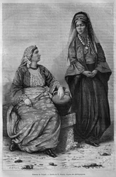 Women of Tripoli, from La Syrie daujourdhui. Voyages dans la Phenicie, le Liban et la Judee. 1875-1880 by Louis Charles Emile Lortet, 1884