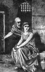 Young Christian virgin Theodora of Alexandria locked up in a house of debauchery for refusing to give up her faith