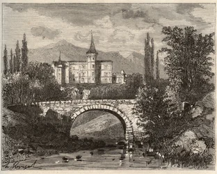 Chateau de la Rochelambert in the valley of the Borne Haute-Loire (43) - engraving in La France illustree: geography, history, statistical administration by V.-A. Malt-Brown. 1884