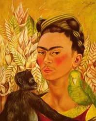 Self Portrait with Monkey and Parrot