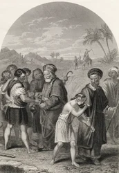 Joseph being sold by his brothers, engraved by S. Allen, from 