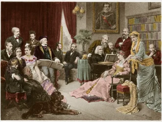 Richard Wagner and Liszt at Bayreuth with Cosima and Siegfried - After Fritz Georg Papperitz