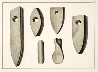Stone weapons, plate from A History of the Development and Customs of Chivalry, by Dr. Franz Kottenkamp, published by Carl Hoffmann