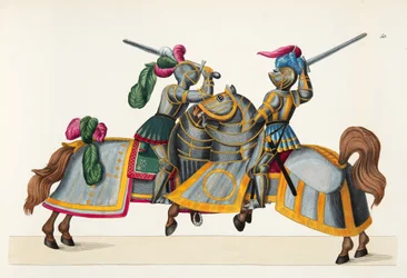 Two knights at a tournament, plate from 