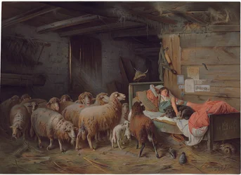 Plaque Depicting a Shepherd Asleep with His Hound, an Unattended Flock at His Side