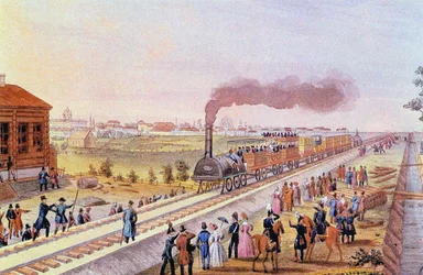 Arrival of the First Train from St. Petersburg to Tsarskoye Selo on 30 October 1837 (1837)