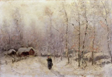 Woman with Child in Winter Landscape