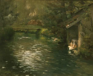 Doing laundry in the river, circa 1895