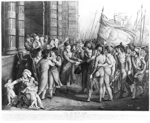 Deputies of the National Convention leaving the Assembly at the Tuileries, 31st May 1793, engraved by Jean Joseph Tassaert (1765-1835)