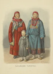 Kazan Tatar Women, Illustration from the Series Clothing of the Russian State, 1869