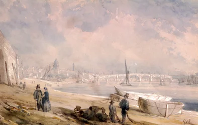 The Thames at Low Tide and Blackfriars Bridge, London