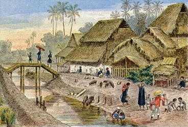 An Annamese Village, French Indochina, c.1900