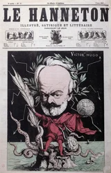 Caricature of Victor Hugo (1802-85) as Zeus in exile on Guernsey, from the front cover of Le Hanneton, June 1867