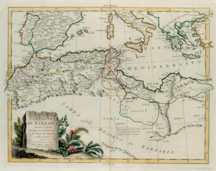 The Barbary Coast or The Kingdoms of Morocco, Fez, Algeria, Tunisia and Tripoli with Surrounding Countries, Engraving by G. Zuliani from Tome IV of the "Newest Atlas"