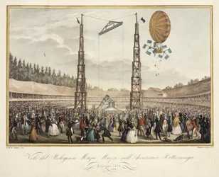 Flight of the Bolognese Muzio Muzzi (1809-46) in the Airship Retirremiga, 1838