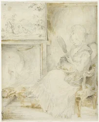 Woman Seated Holding a Cat on Her Knees