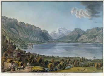 Lake Geneva with Montreux, the Château de Chillon and the Dents du Midi