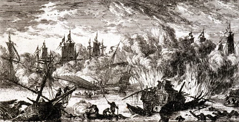 Naval battle - engraving
