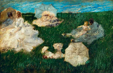 Woman with Children in Garden