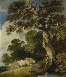 A wooded landscape with cattle and herdsmen