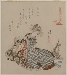 Courtesan Reading Beside a Potted Plum Tree, from the Series Seven Courtesans Compared to Daoist Immortals