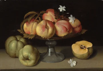 Peaches in a Glass Bowl, Apples and Jasmine Flowers
